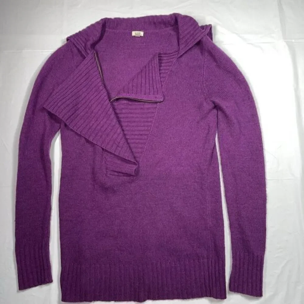 J.CREW ‎ Women's HALF ZIP KNIT Asymmetrical SWEATER Wool Alpaca Blend Purple XS